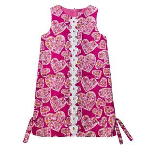 Lilly Pulitzer Girls Sugar Rushin Valentine's Heart Shift Dress Size 10 Lace